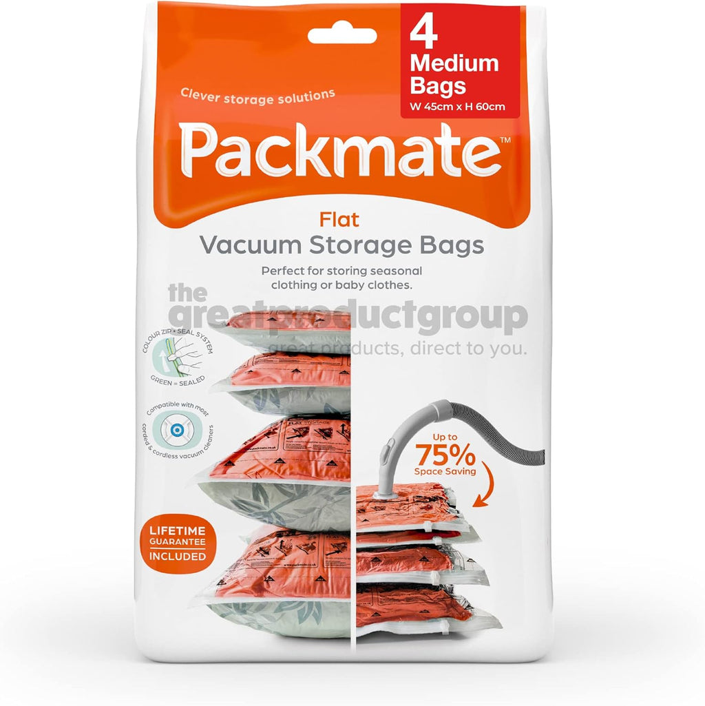 Packmate - 4 Medium 60 x 45cm Flat Vacuum Storage Bags Ð Ideal for Storing Baby Clothes, Pillows, Blankets, Towels and Much More