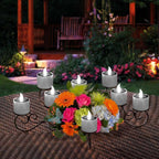 6 Pack Cool White Solar Powered Flameless Tealights, Rechargeable Outdoor Waterproof LED Flickering Electric Solar Tea Light Candles Flicker Fake LED Votive Candle Bulk for Outside Decorations