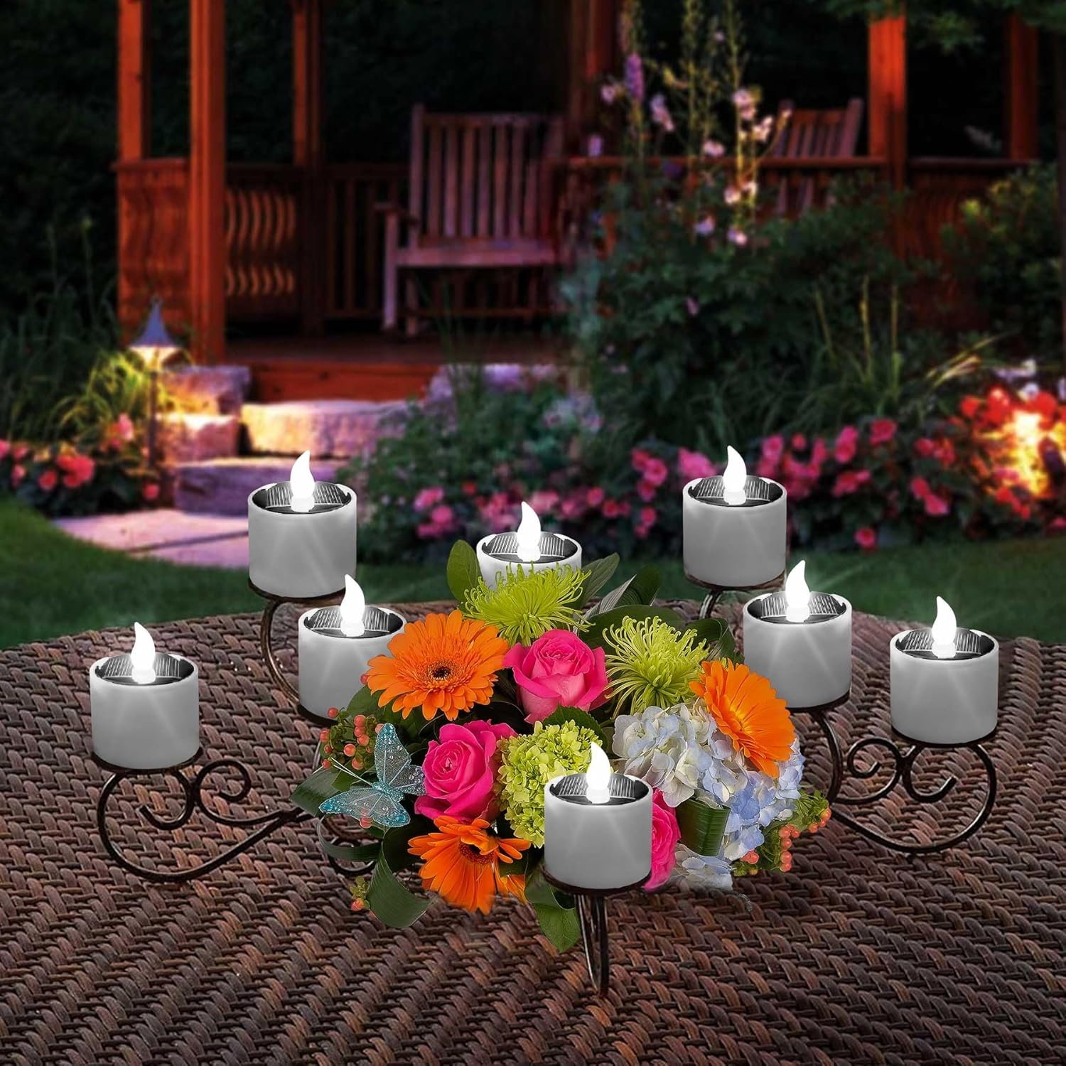 6 Pack Cool White Solar Powered Flameless Tealights, Rechargeable Outdoor Waterproof LED Flickering Electric Solar Tea Light Candles Flicker Fake LED Votive Candle Bulk for Outside Decorations