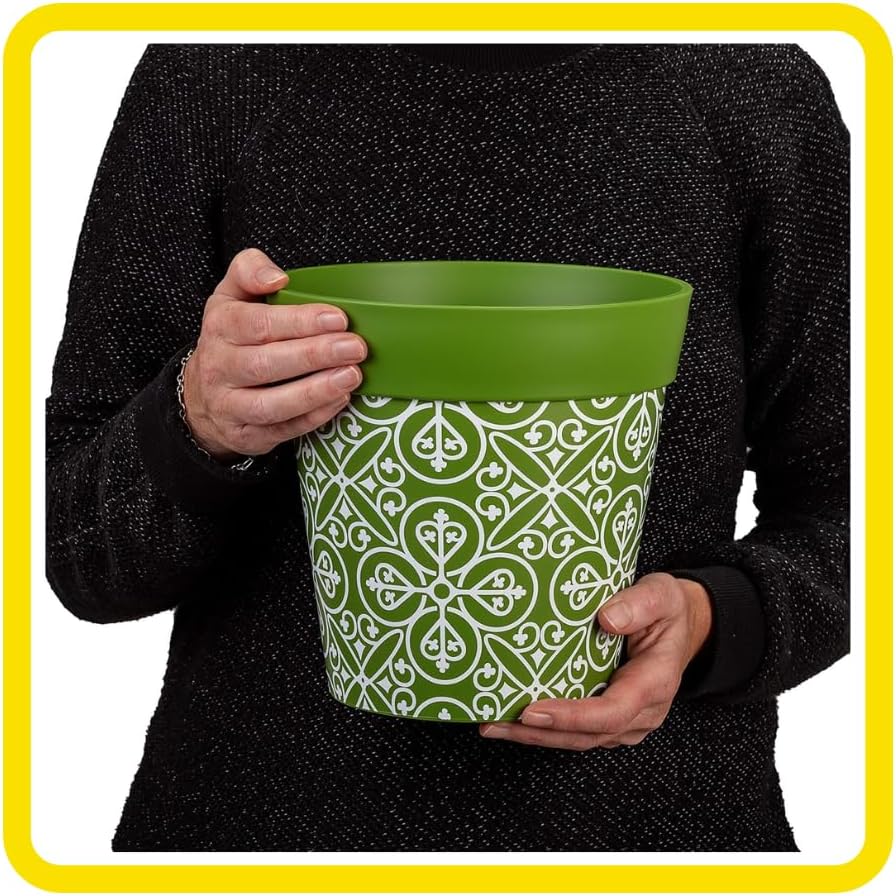 Hum Flowerpots, 22cm Set of 3, Various Patterns Colours and Sizes, Indoor/Outdoor Plastic Plant Pots, Green, Blue, Pink Maroc