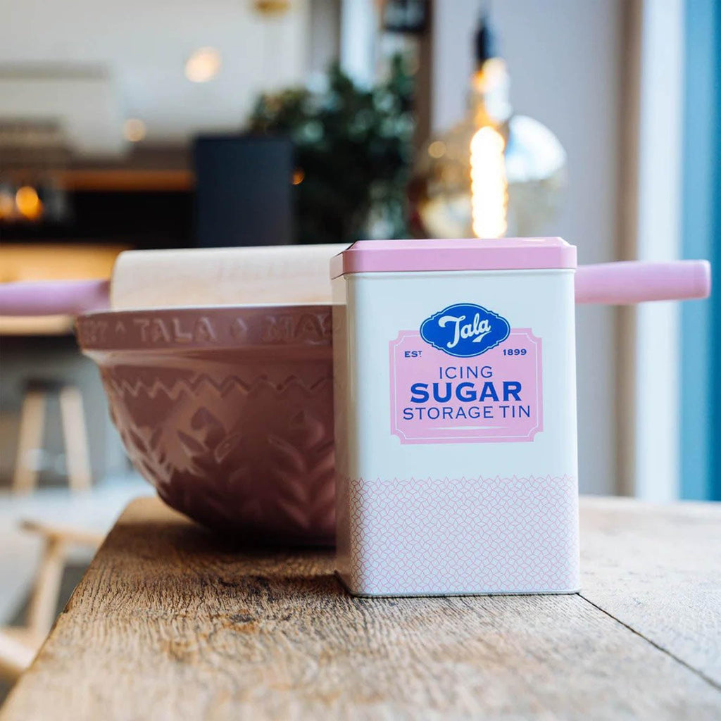 Originals Metal Pink and Cream Nostalgic Design Storage Tin, 18.5x18.5x19 cm | Holds a Full Bag of Icing Sugar | Stylish Kitchen Storage