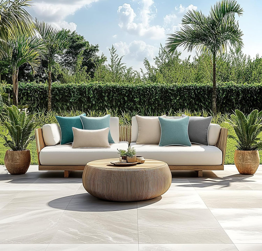 Pack of 2 Outdoor Weatherproof Cushion Covers Decorative Modern Throw Pillow Covers Decoration Polyster Linen-Look Pillowcases For Garden Sofa Living Room Bed Cushion Cover 45x45cm B-Beige