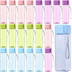 20 Pack Kids Plastic Water Bottle Bulk 500ml Sport Water Bottle, Reusable Square Drink Bottles, Lightweight Leakproof Beverage Bottles with Handle Strap for School, Gym, Outdoor Fitness, Travel