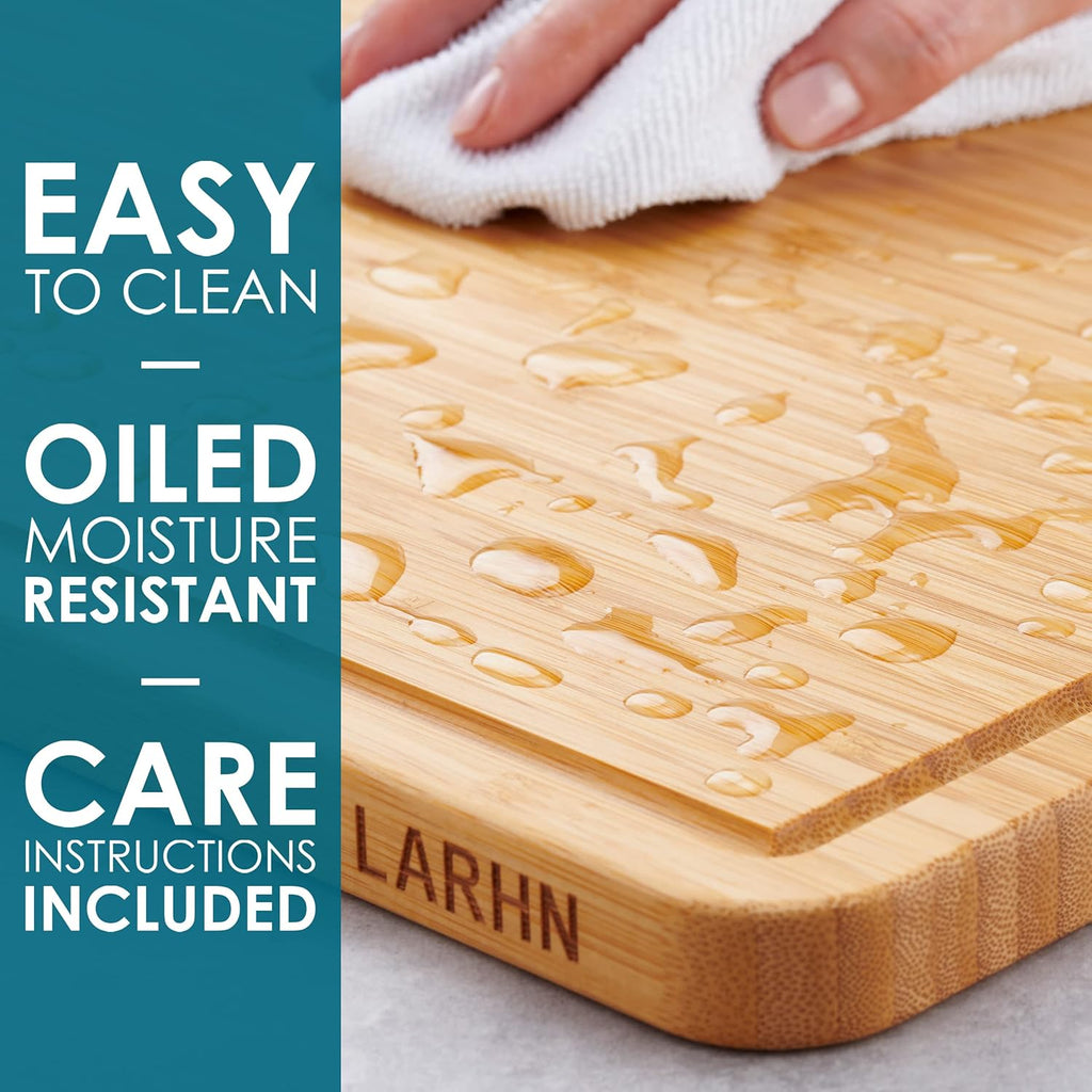 Premium Organic 2-in-1 Extra-Large Wooden Chopping Board & Serving Tray – 44x30x2cm – Multi-Purpose Bamboo Cutting Board with Juice Groove for Carving Meat, Vegetables, Cheese and Bread – by LARHN