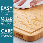 Premium Organic 2-in-1 Extra-Large Wooden Chopping Board & Serving Tray – 44x30x2cm – Multi-Purpose Bamboo Cutting Board with Juice Groove for Carving Meat, Vegetables, Cheese and Bread – by LARHN