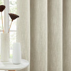 1 Panel Eyelet Grommet Curtains - Cotton Blend Room Darkening Curtain with Tiebacks, Blackout Thermal Insulated Window Drapes for Nursery, Bedroom, Living Room (Beige, 66 x 54 Inch Drop)