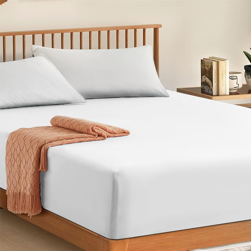 Double Fitted Sheet 100% Egyptian Cotton 300TC Hotel Quality 30 cm White Fitted Bedsheets