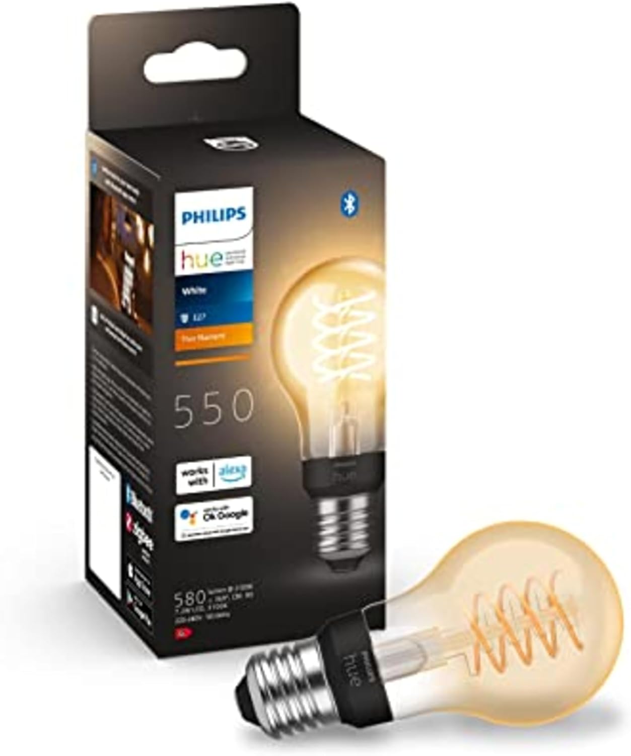 White Filament A60 Smart Light Bulb [E27 Edison Screw] 7W For Vintage, Indoor Home Lighting. Decorate your Livingroom, Bedroom or Diningroom Main image