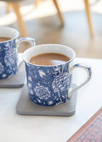 Coffee and Tea Mugs, Porcelain Bone China Mug, William Morris Wild Tulip Design, 300ml, Set of 2, Gift Boxed