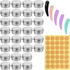 30Pcs 5ml Aluminum Cosmetic Pots with Leak-Proof Screw Lids,Travel Sample Containers,Portable Mini Storage Jars for Lip Balm, Creams and Makeup