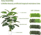 28" Artificial Plants Tropical Palm Tree Fake Monstera Tree in Pot Tall Faux Plant for Outdoor Indoor Home Garden Office Decoration