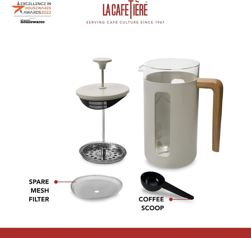 Pisa Stainless Steel Cafetière, Eight Cup, Latte, Gift Boxed, Cream
