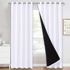 PONY DANCE 100% Blackout Double-Layer Curtains with Liner - Thermal Insulated 66x90 Inch Long Curtains for Bedroom Living Room, Energy Energy & Noise Reducing, White Grommet Blackout Drapes, 2 Panels