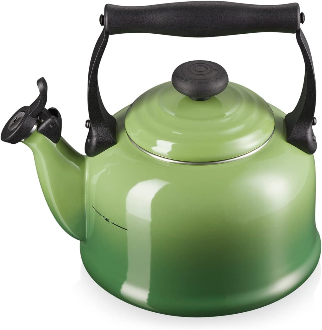 Le Creuset Traditional Stove-Top Kettle with Whistle, Suitable for All Hob Types Including Induction, Enamelled Steel, Capacity: 2.1 L, Bamboo, 40102024080000