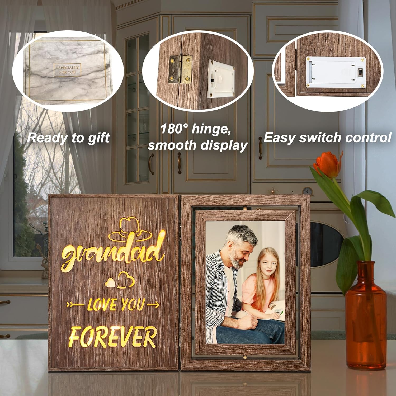 Grandad Love You Forever Light Up Photo Frame Fathers Day Birthday Gifts, Holds Two 4x6 Photos