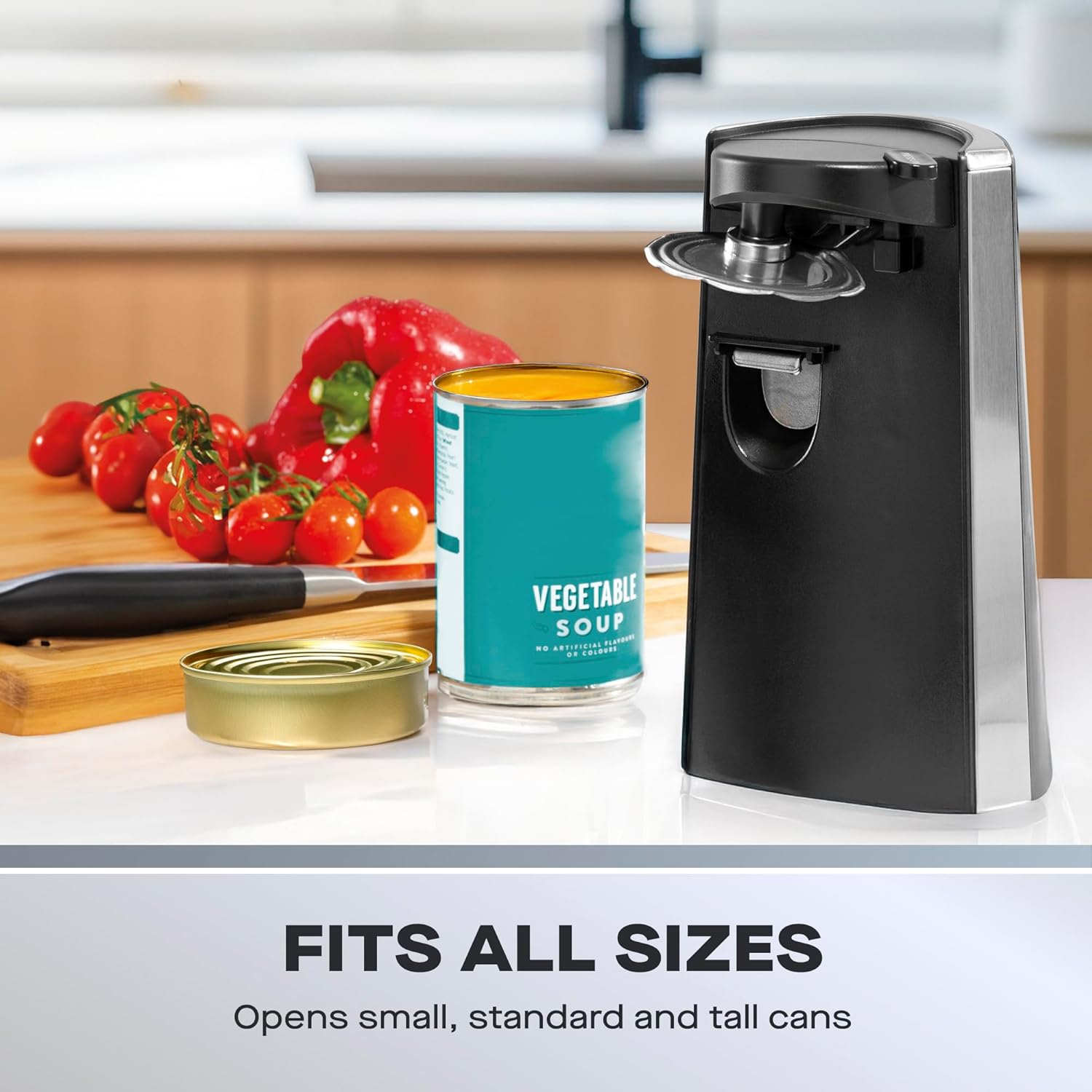 Electric Tin Can Opener SDA2313 Multifunction Knife Sharpener Bottle Opener, Hands Free 60W Black Silver