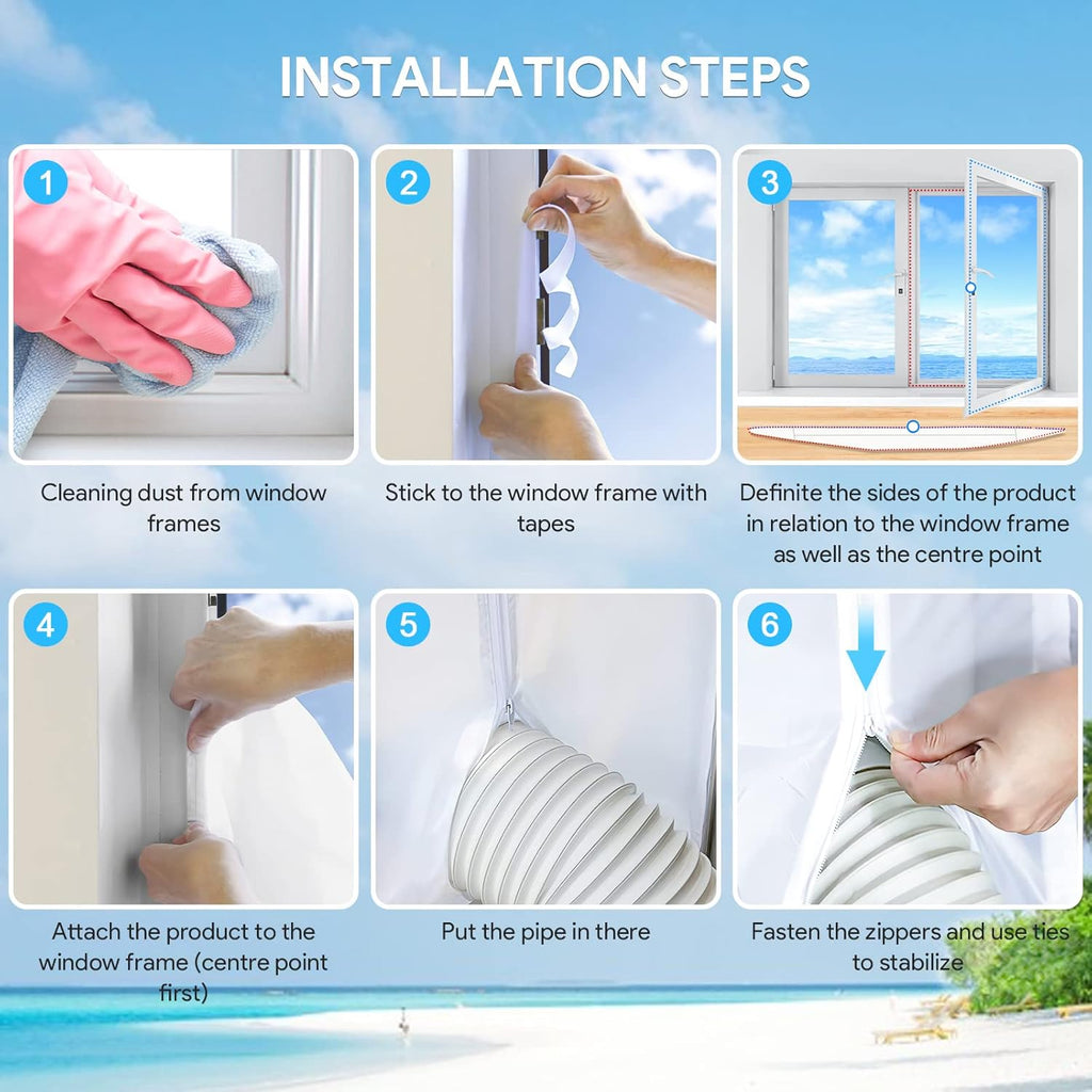 AC Window Seal Unit for Portable Air Conditioner and Tumble Dryer, Hot Air Stop Kit for All Mobile Air Conditioning, Air Exchange Guards with Zip and Strong Hook&Loop Fastener(300cm/118in)