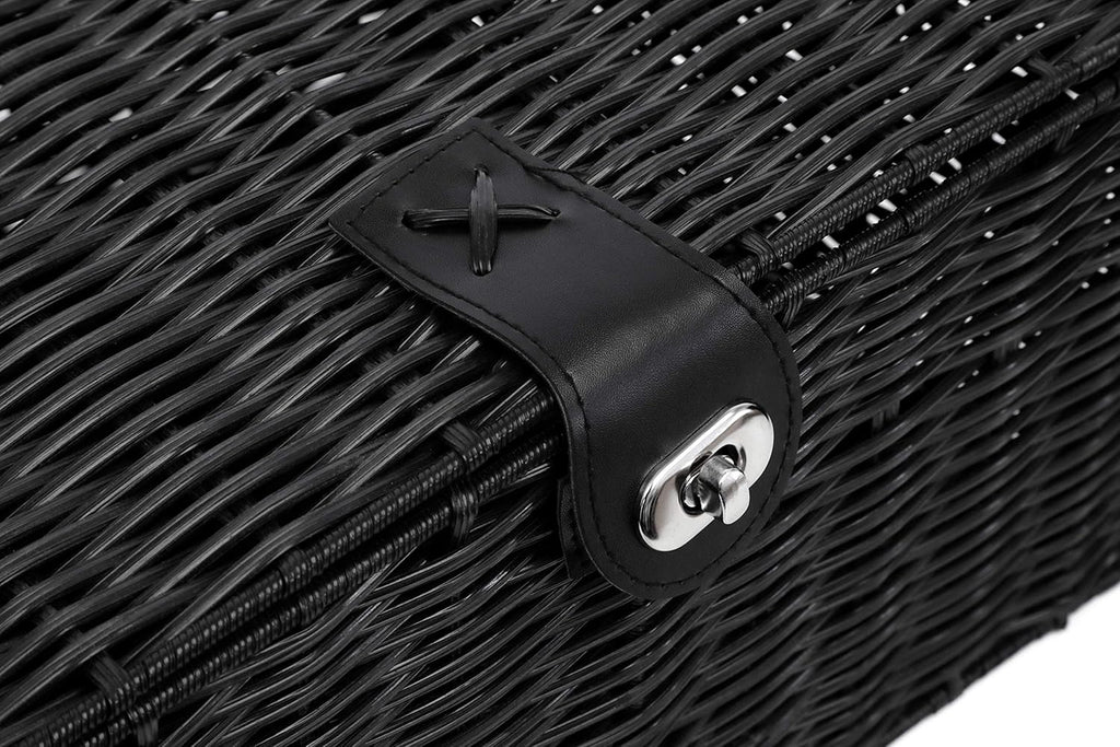 Large Resin Woven Storage Basket Box With Lid & Lock - Black