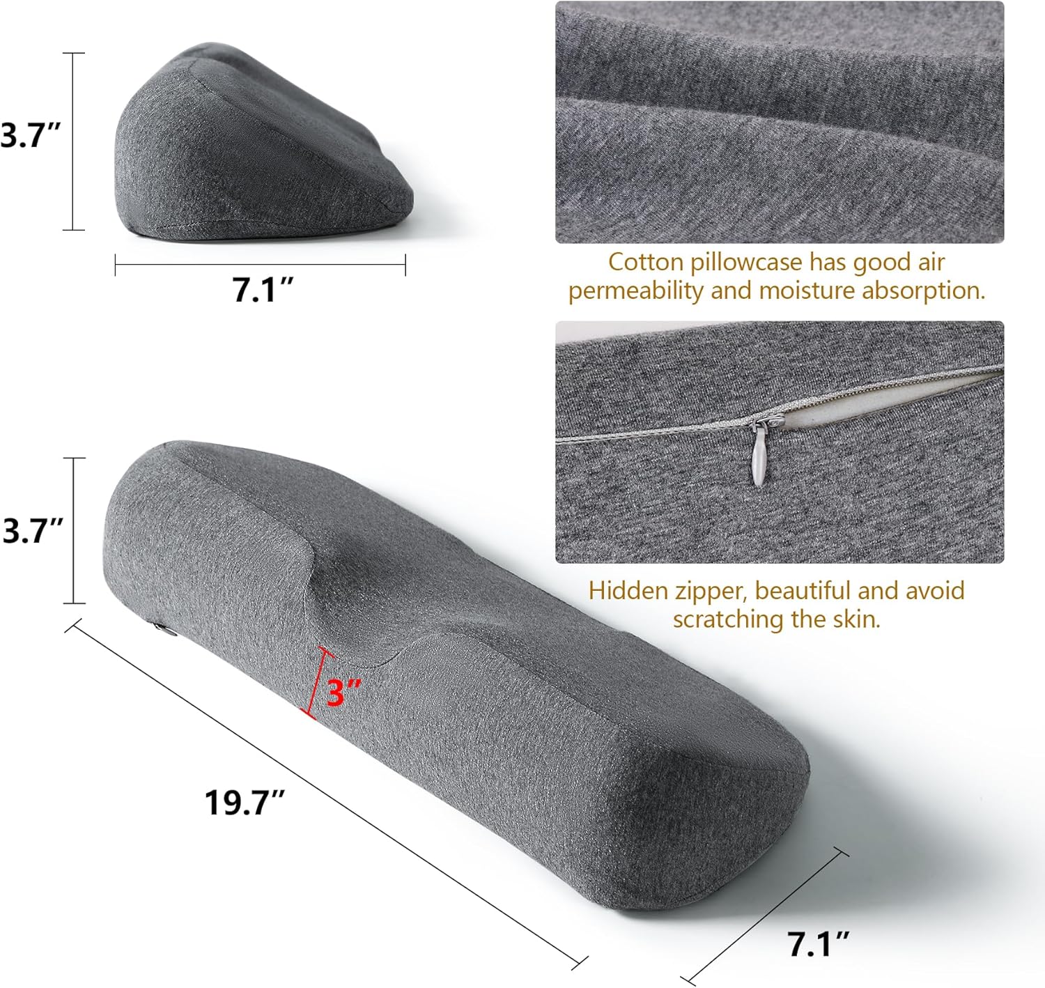 Cervical Neck Pillows for Pain Relief Sleeping, High-Density Memory Foam Neck Bolster Pillow for Stiff Pain Relief, Neck Support Pillow Neck Roll Pillow for Bed Pillow (Dark Gray)