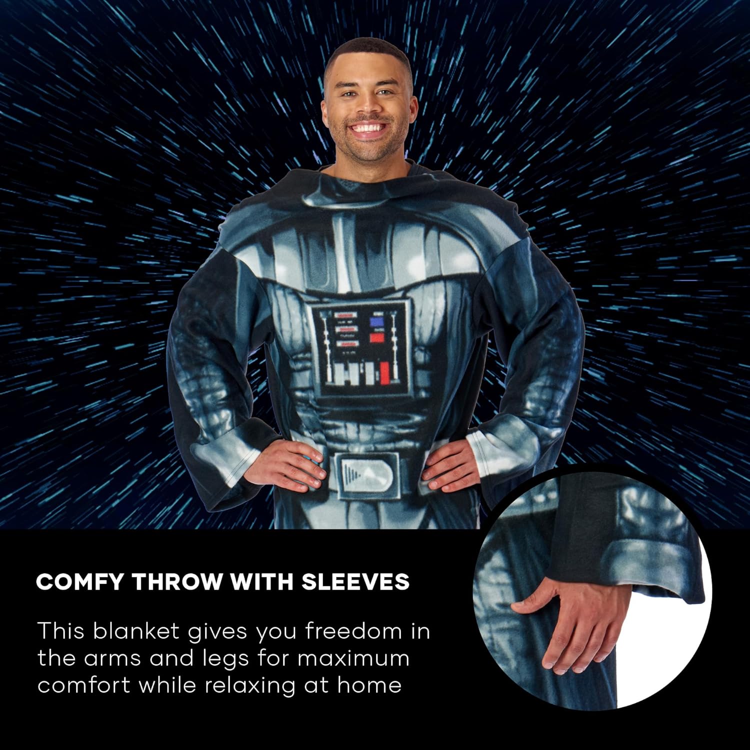 Northwest Star Wars Full Body Player Comfy Throw Blanket with Sleeves, Polyester, Black, Adult (48 x 71 in)