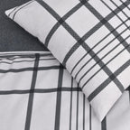 Sleepdown 100% Pure Cotton Check Natural Black Reversible Duvet Cover Quilt Pillow Cases Bedding Set Soft Easy Care - Double (200cm x 200cm)