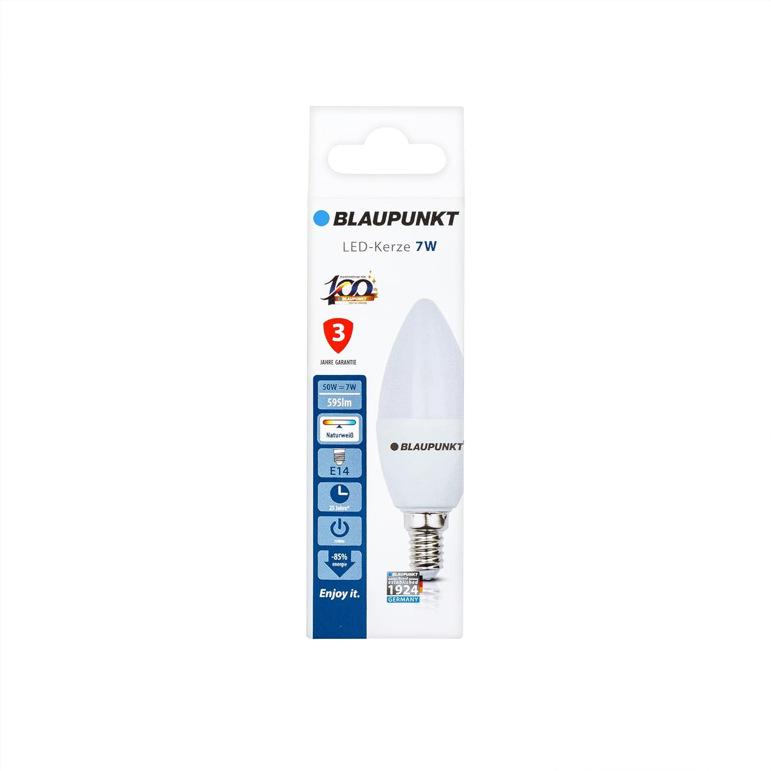 LED E14 Light Bulb - Non Dimmable - Candle - Daylight Lighting - 7W - Small Edison Screw - Equivalent of 50W - Frosted - Natural White 4000K - 595 Lumens - Energy and Cost Saving Light