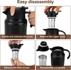 Thermal Coffee Carafe 1000ML Insulated Water Pitcher Stainless Steel Carafe with Detachable Tea Strainer Leak-Proof Vacuum Insulated for Milk Coffee Tea Hot Cold Drinks (1000ml (Black))