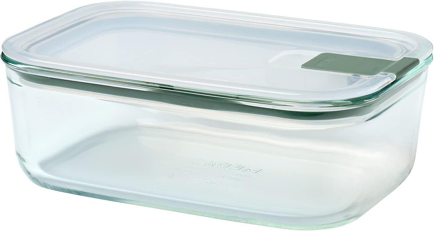 Glass food container EasyClip - Glass food containers with lids - Click closure - Suitable for the microwave, steamer, oven, refrigerator & freezer - Airtight & leakproof - 1000 ml - Nordic