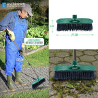 Yard Broom Outdoor Heavy Duty, 10” Garden Broom Synthetic Hard Bristle Brush Head with Strong Handle, Stiff Sweeping Brush Outdoor