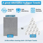 FIXSMITH Grey Microfibre Cleaning Cloth -Pack of 50, 16"X12" Cleaning Rags for Housekeeping and Kitchen, Reusable Shop Towels for Car, Lint Free, Scratch-Free, Highly Absorbent Microfibre Towels