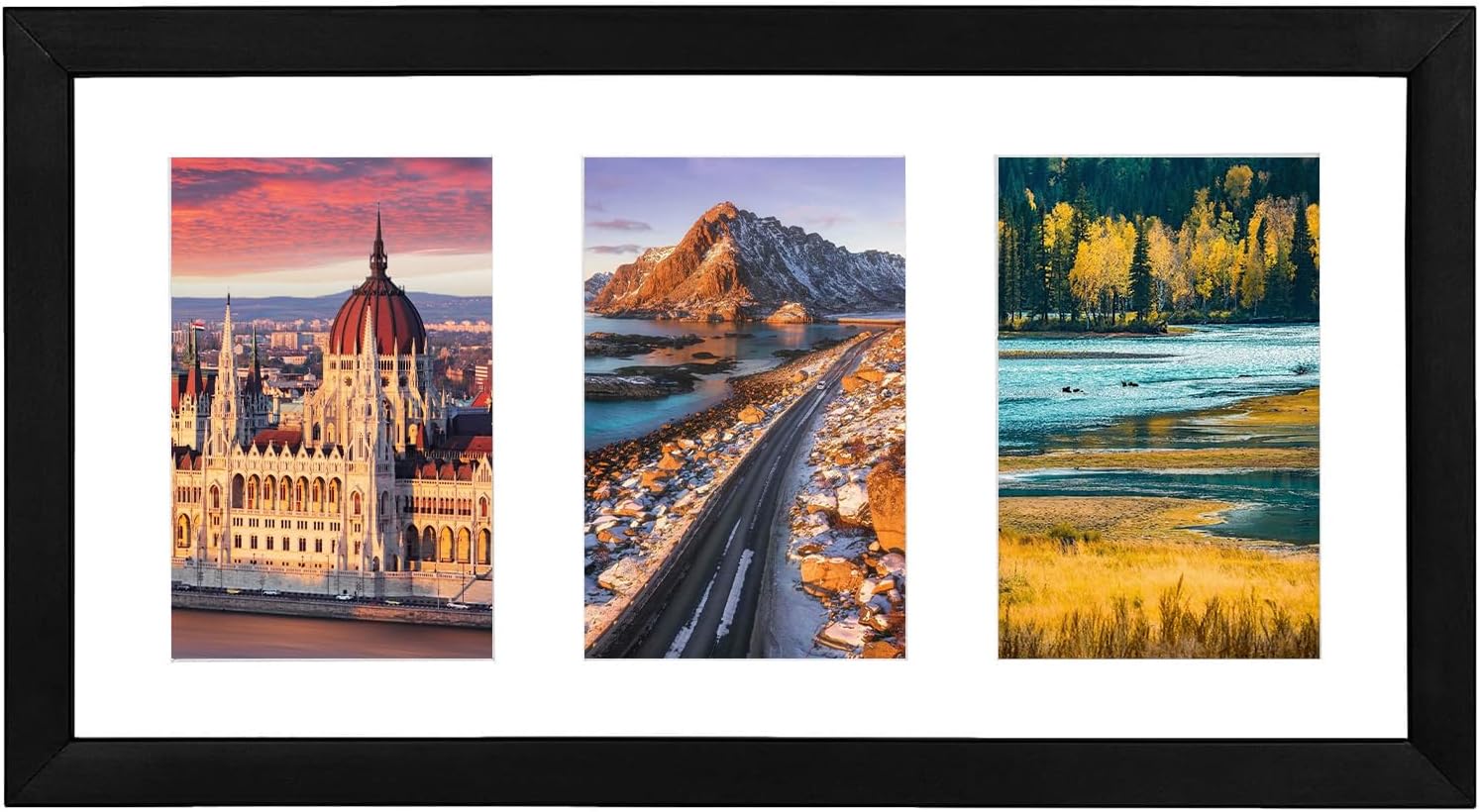 3 Aperture Photo Frame 6x4 Black with Mount, Multiple Picture Frames 6x4 for Tabletop Display and Wall Decoration